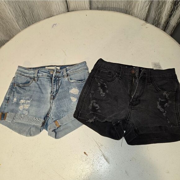 Stylish Black and Light Blue Distressed Junirs Shorts - Picture 1 of 12